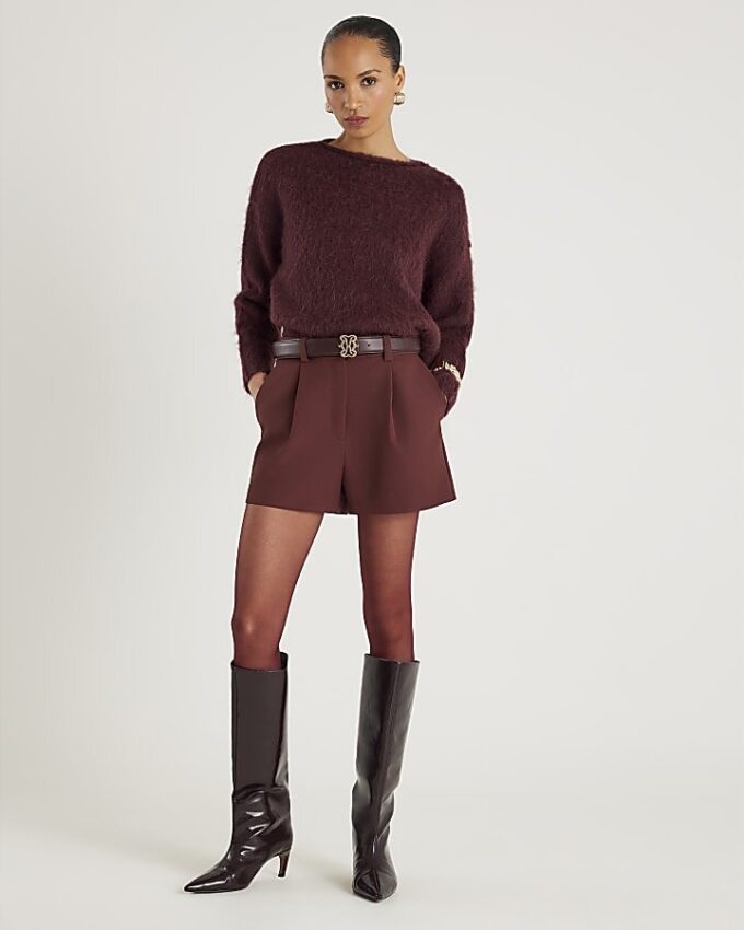 Bruna strukturerade skräddarsydda shorts