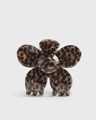 Brunt hårspänne med leopardmönster och blommor