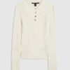 Cream Knitted Long Sleeve Polo Top