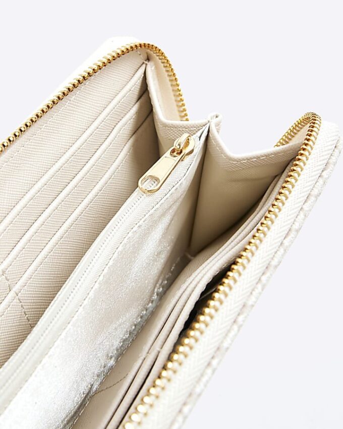 Cream Monogram Zip Around Purse