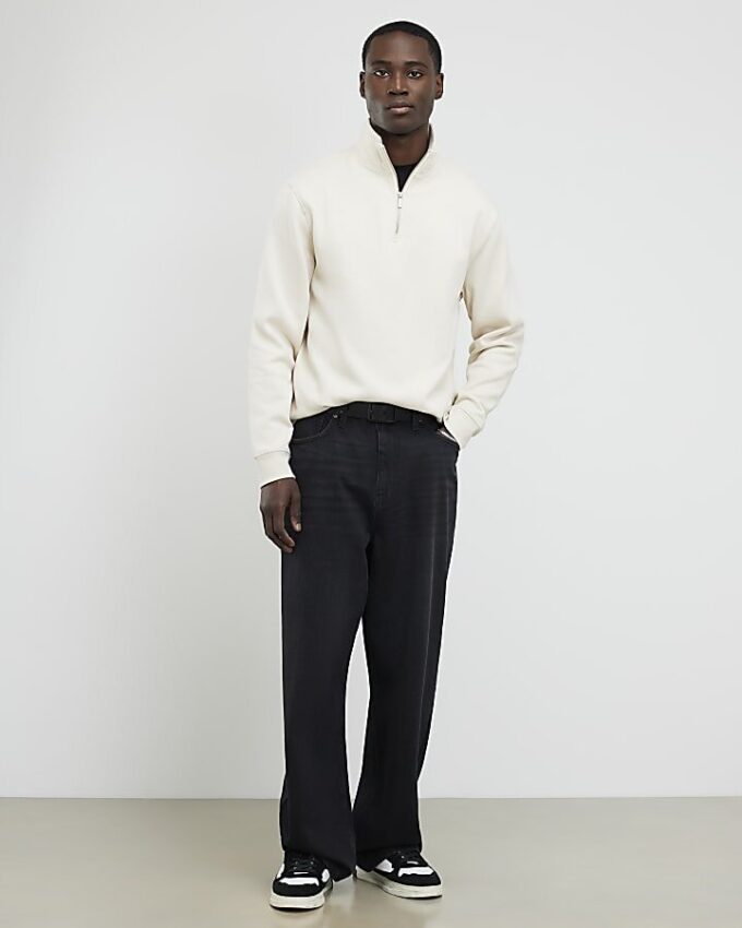 Cream Regular Fit Funnel Neck Sweatshirt