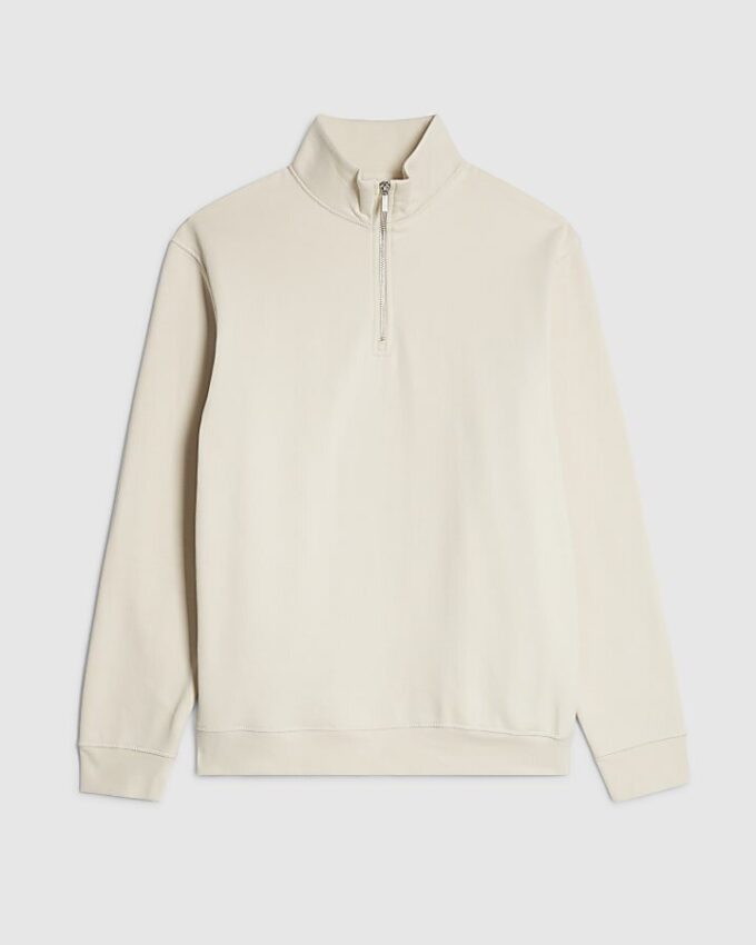 Cream Regular Fit Funnel Neck Sweatshirt