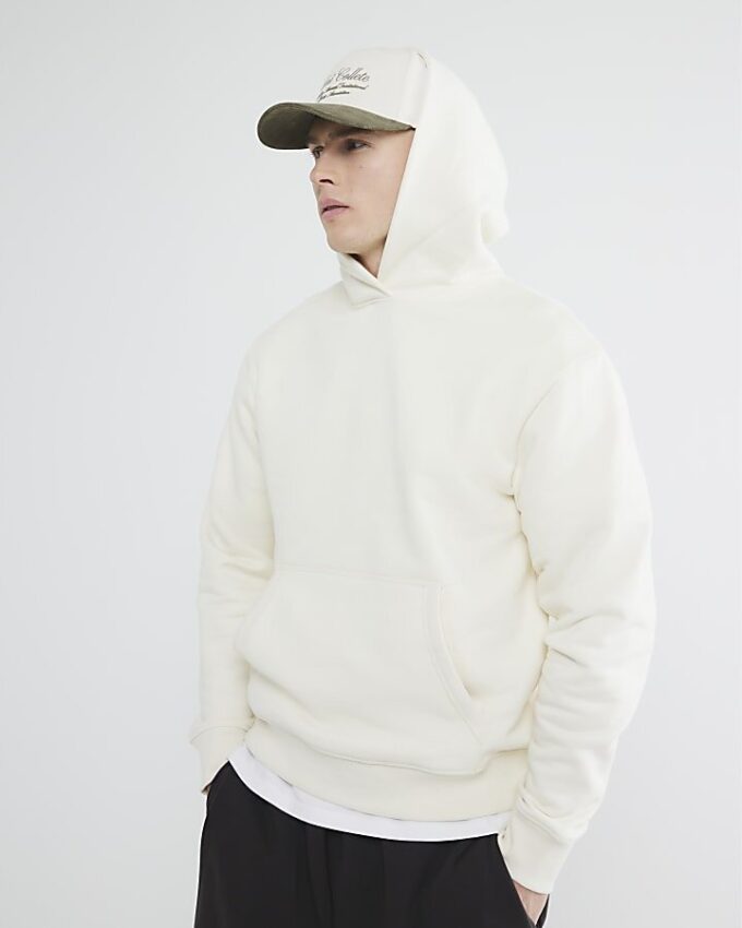 Cream Regular Fit långärmad hoodie