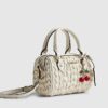 Cream Ruched Cherry Charm Mini Bowler Bag