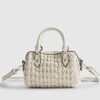 Cream Ruched Cherry Charm Mini Bowler Bag