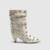 Cream Slouch Studded Ankle Boots