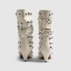 Cream Slouch Studded Ankle Boots