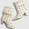 Cream Slouch Studded Ankle Boots