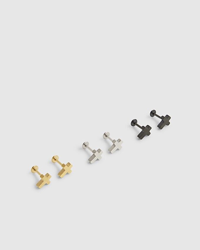 Flerfärgade metallörhängen i form av kors, 3-pack