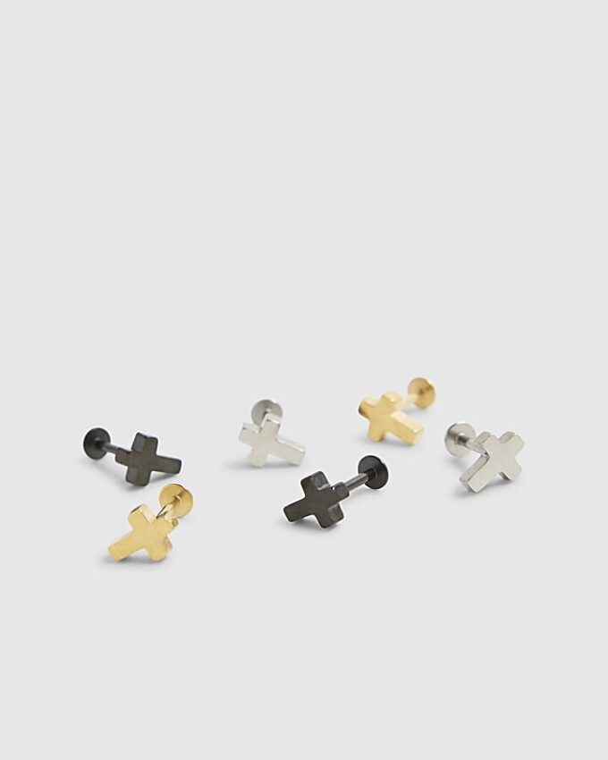 Flerfärgade metallörhängen i form av kors, 3-pack