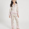 Flickor Krämfärgat pyjamas-set i satin med rosett och kedja Flickor Krämfärgat pyjamas-set i satin med rosett och kedja