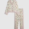 Flickor Krämfärgat pyjamas-set i satin med rosett och kedja Flickor Krämfärgat pyjamas-set i satin med rosett och kedja