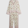 Flickor Krämfärgat pyjamas-set i satin med rosett och kedja Flickor Krämfärgat pyjamas-set i satin med rosett och kedja