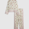 Flickor Krämfärgat pyjamas-set i satin med rosett och kedja Flickor Krämfärgat pyjamas-set i satin med rosett och kedja