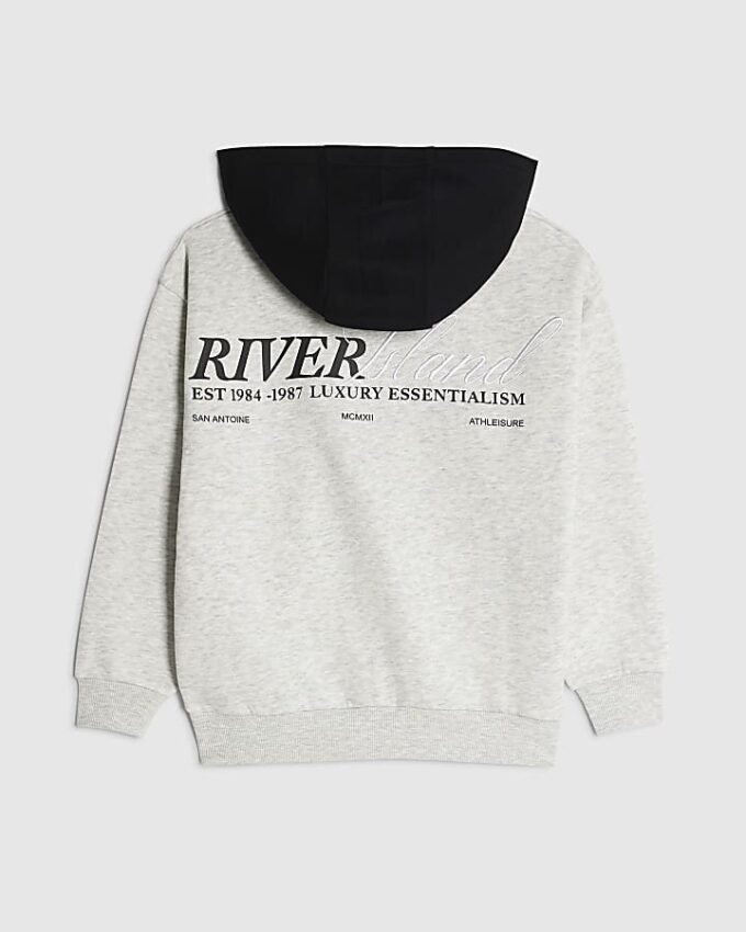 Grå hoodie med färgblock för pojkar från River Island