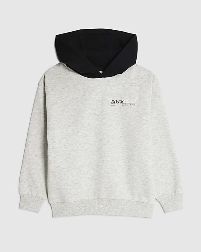 Grå hoodie med färgblock för pojkar från River Island