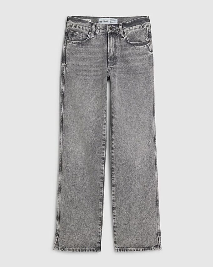 Grå jeans med rak ben och delad fåll