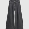 Grå jeans med vida ben och korsettknäppning