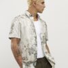 Grå kortärmad slim fit-skjorta med kristallblommönster