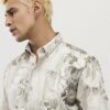 Grå kortärmad slim fit-skjorta med kristallblommönster