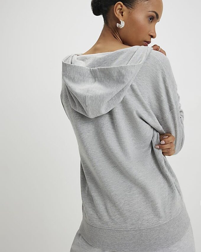 Grå långärmad hoodie med omlottfront