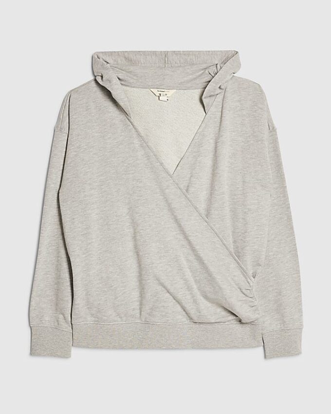 Grå långärmad hoodie med omlottfront