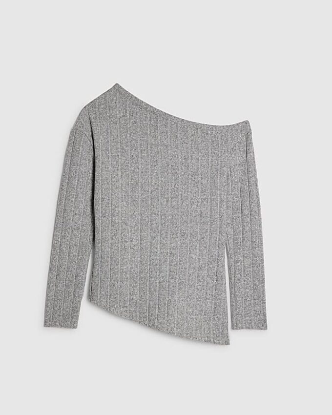 Grå långärmad mysig topp med bar axel