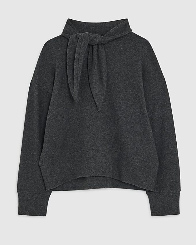 Grå långärmad mysig topp med halsduk och knytband