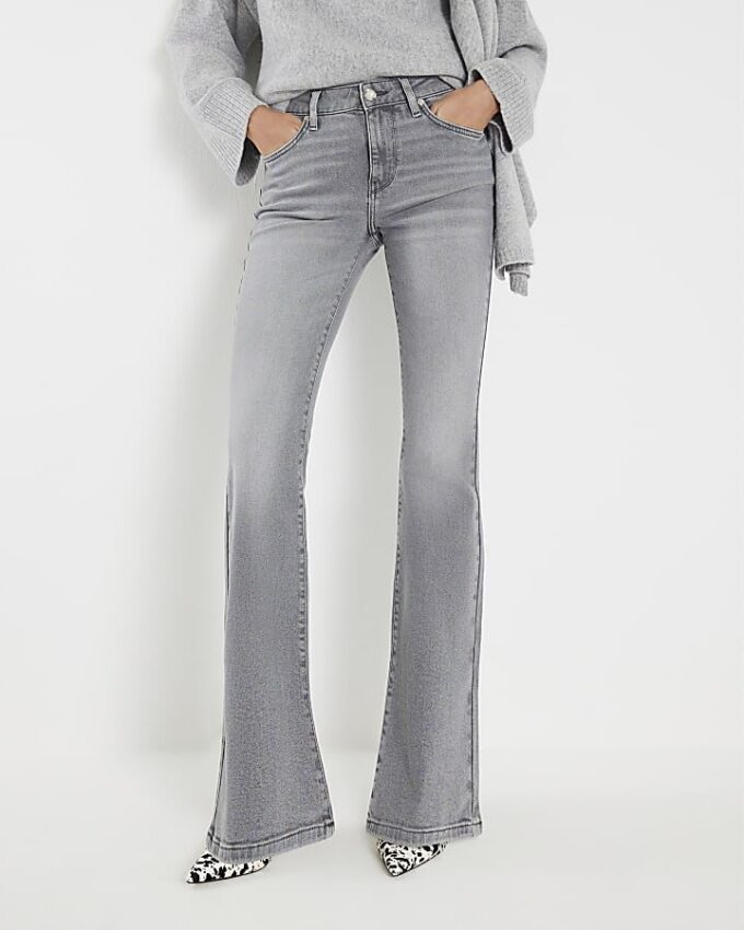 Grå midhög flared jeans
