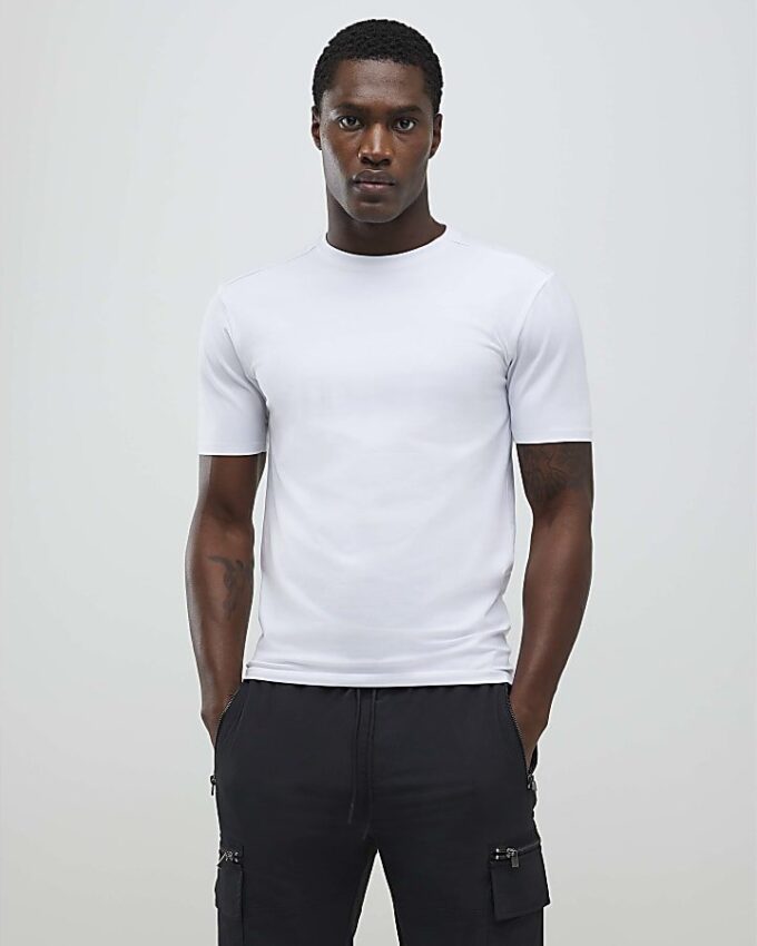 Grå muskelpassformad 3-pack T-shirt