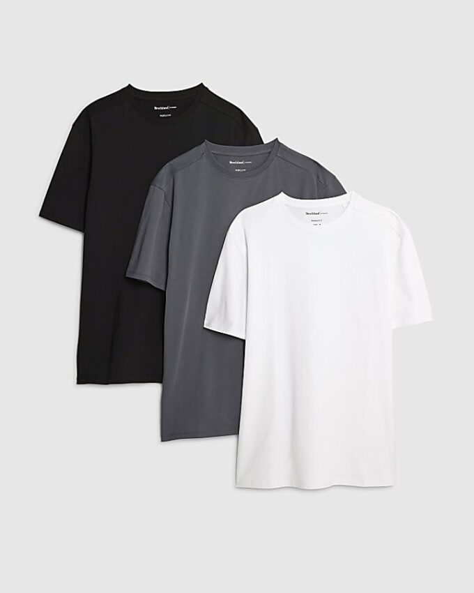 Grå muskelpassformad 3-pack T-shirt