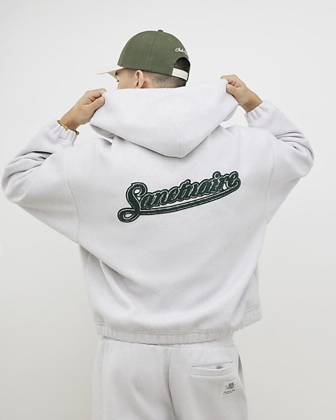 Grå oversized hoodie med dragkedja