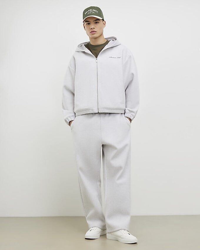 Grå oversized hoodie med dragkedja