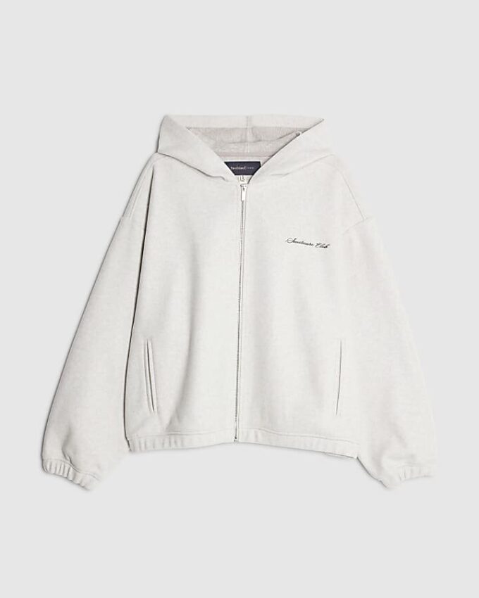 Grå oversized hoodie med dragkedja