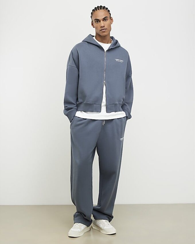 Grå oversized hoodie med dragkedja från Luminis