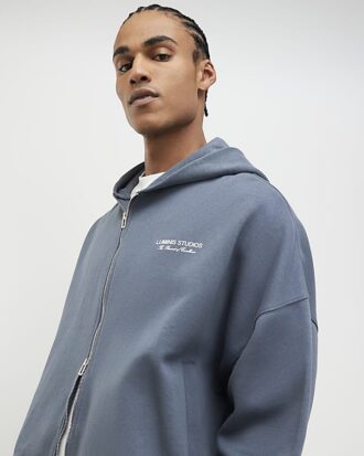 Grå oversized hoodie med dragkedja från Luminis