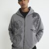 Grå oversized-passformad hoodie med dragkedja och drakmotiv Grå oversized-passformad hoodie med dragkedja och drakmotiv