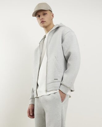 Grå premium oversized hoodie med dragkedja