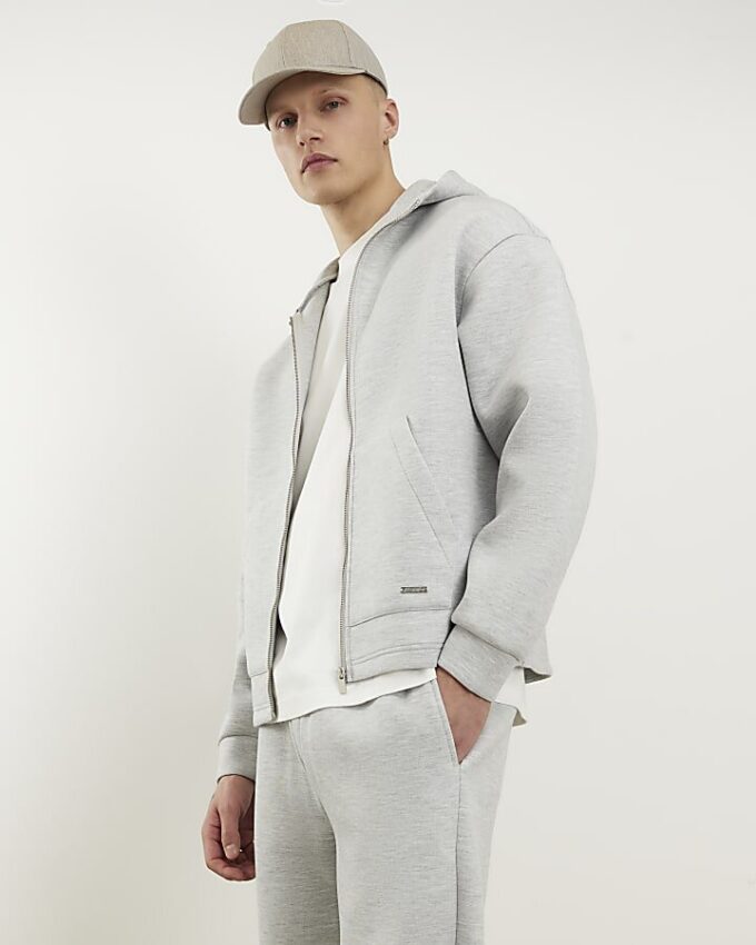 Grå premium oversized hoodie med dragkedja Grå premium oversized hoodie med dragkedja