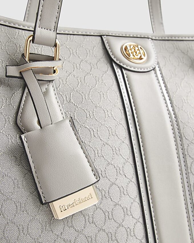Grå randig shopperväska med monogram