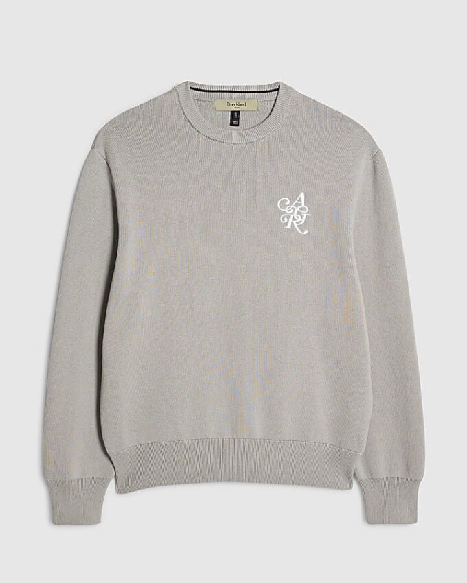 Grå regular fit AR-stickad sweatshirt