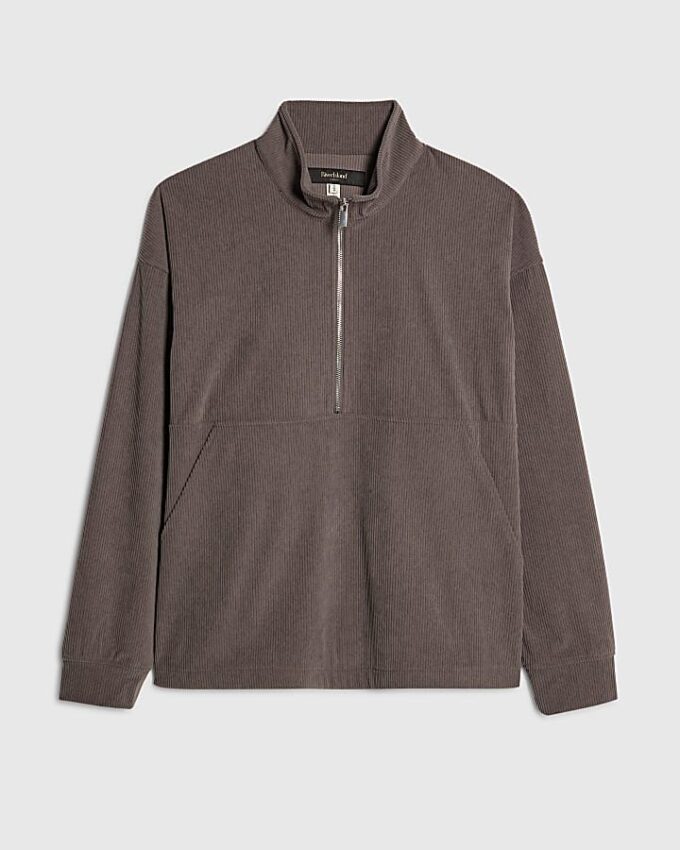Grå regular fit-tröja i corduroy med trattkrage