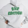Grå RVR Edition-hoodie med tryck på ryggen