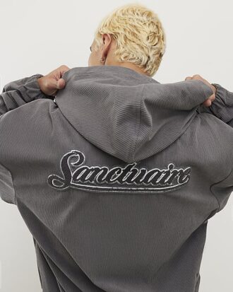 Grå Sanctuaire-hoodie i corduroy med genomgående dragkedja