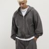 Grå Sanctuaire-hoodie i corduroy med genomgående dragkedja