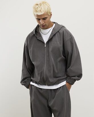 Grå Sanctuaire-hoodie i corduroy med genomgående dragkedja