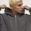 Grå Sanctuaire-hoodie i corduroy med genomgående dragkedja