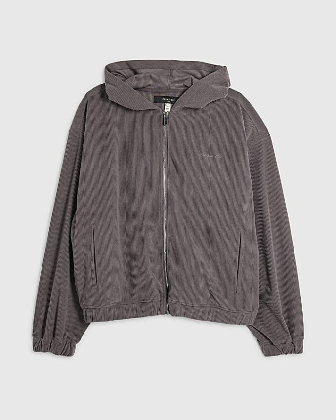 Grå Sanctuaire-hoodie i corduroy med genomgående dragkedja