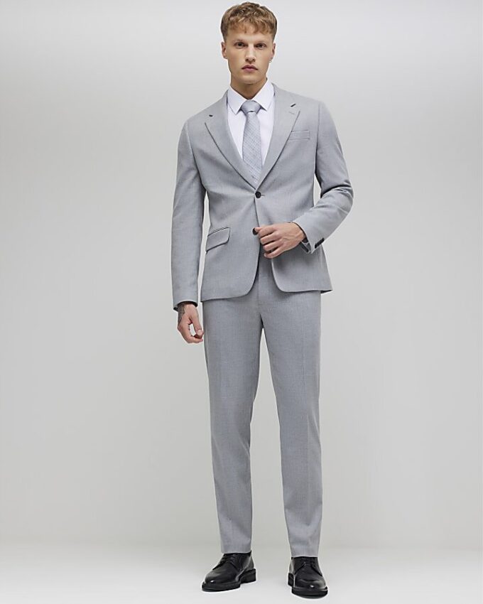 Grå slim fit-kostymbyxor