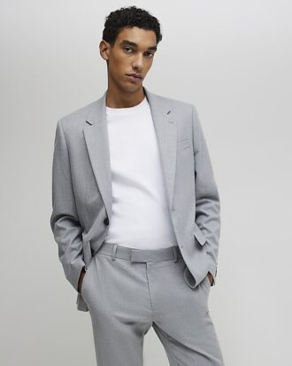 Grå slim fit-kostymjacka med struktur